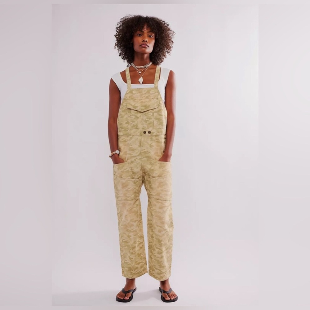 110. NWT Free People Way it Goes Camo Harem Overalls - Picture 5 of 5